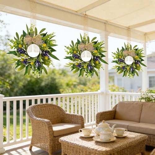 6 PCS Green Eucalyptus Olive Swag Wreaths for Pillars Spring Summer Greenery Kitchen Cabinet Wreaths Mini Green Boxwood Leaves Wreath with Ribbon for Front Door Porch Wall Window Farmhouse Decoration - Image 5