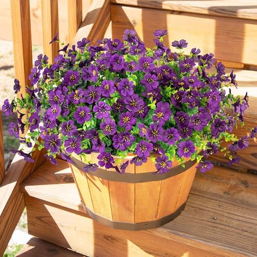 HyeFlora Artificial Flowers for Outdoor Indoor Garden Home Decoration, Faux Flower Daisy with Eucalyptus Leaves Fake Plants Greenery Boxwood Porch Patio, 12 Bundles (Purple 2) - Image 2