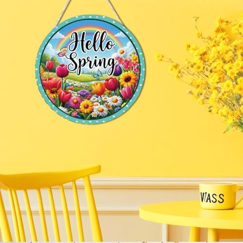Hello Spring Tulip Daisy Wooden Welcome Front Door Sign Wall Decor - Image 6