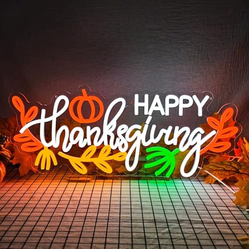 Large Happy Thanksgiving Neon Sign 22.04x9.05 Inch Fall Neon Sign with USB Powered Dimmable Thanksgiving Led Sign for Home Party Living Room Holiday Gift by zikdhf
