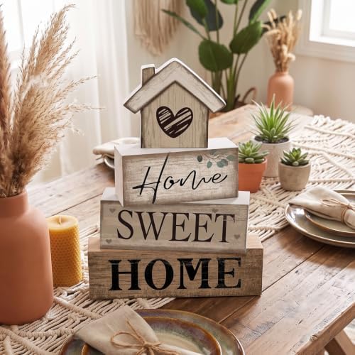Moucuny 4 Pcs Farmhouse Table Decor Home Sweet Home Tiered Tray Decorations - Image 3