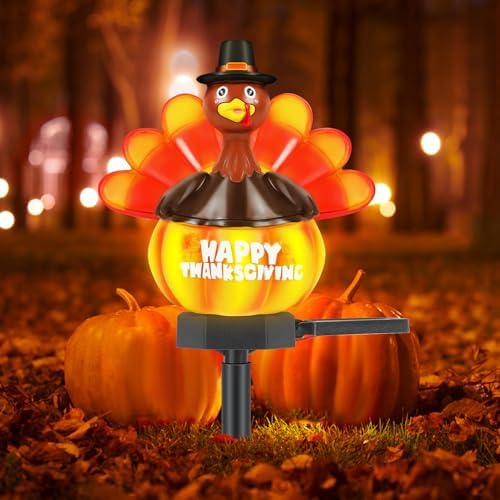 1 Pack Thanksgiving Decorations Outdoor Turkey Solar Lights, Hand Painted Fall Solar Stake Lights, Thanksgiving Turkey Decor for Garden Yard Lawn Pathway Walkway Driveway Patio Front Porch by Eyourlife