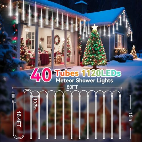 KNONEW 40 Tubes 1440 LED Meteor Shower Lights Christmas Lights Outdoor - Image 6