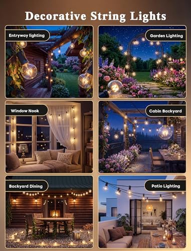 Abeja 25Ft Outdoor Patio String Lights, G40 Outdoor Globe String Lights with 27 Clear Bulbs, Hanging Light for Porch Backyard Deck Bars Wedding Indoor Decor, E12 Base, 5W Black Wire - Image 6