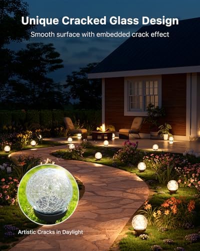 8 Pack 3.94" Warm White Solar Powered Crackle Glass Orb LED Lights - Image 2
