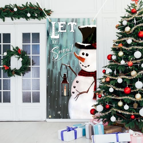 Christmas Door Cover Snowman Decoration Xmas Large Photography Background Banner Porch Sign for Winter Indoor Outside Front Door Banner Farmhouse Party Supplies 6 x 3 Feet - Image 5