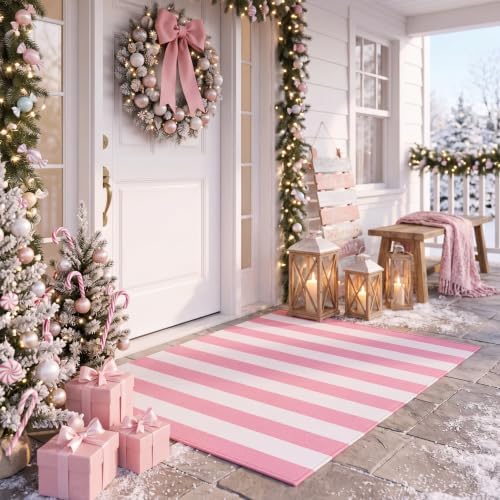 Duraaamo Christmas Pink Striped Rug 2' x 3' for Candyland Outdoor Decor - Image 6