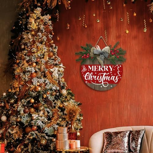 Xmas Door Wreath Hanger Wooden Welcome Door Sign for Front Door Winter Holiday Outdoor Hanging Sign with Bow Farmhouse Indoors Wall Sign Christma Decorations - Image 6