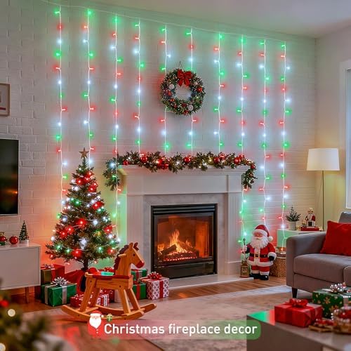 JMEXSUSS 300LED Red White and Green Christmas Curtain Lights with Remote - Image 5