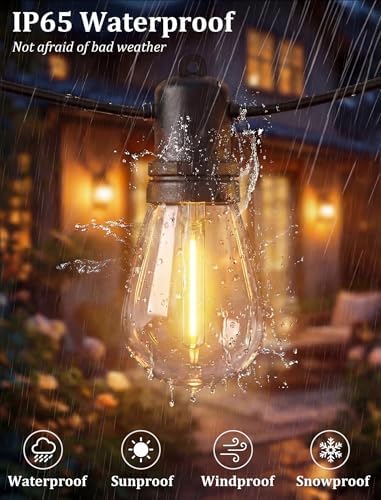 S14 Outdoor String Lights 48FT, Waterproof Patio Lights with 17 Shatterproof LED Bulbs (1 Spare), UL Certified Commercial Grade Black Wire Hanging Lights for Outdoor, Indoor, Backyard, Porch - Image 3