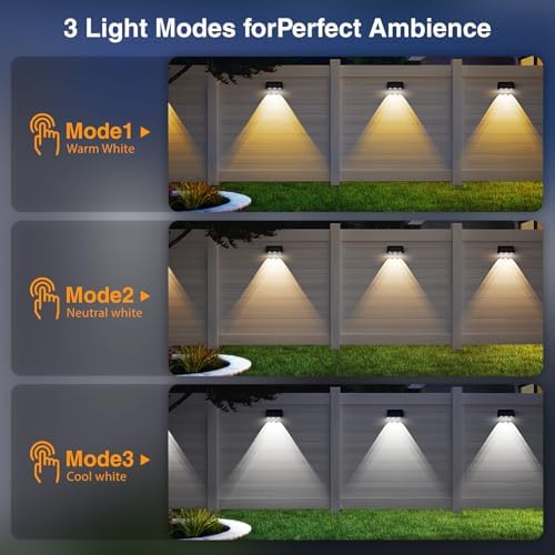 Onforu Solar Fence Lights,8 Pack Solar Lights Outdoor,3 Modes (Warm/Neutral/Cool White) for Outside,Dusk to Dawn Outdoor Lighting,IP65 Waterproof Deck Lighting for Patio,Step,Backyard,Railing,Wall - Image 4