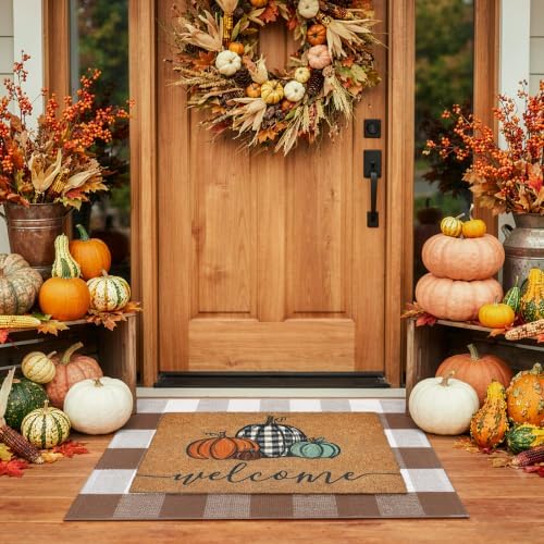 Uphome Bufflo Plaid Outdoor Rug 2'x3', Fall Decor Small Checkered Front Door Mat, Indoor Outdoor Farmhouse Cotton Porch Rug for Layered Door Mats, Washable Brown Area Rugs for Patio Entryway - Image 7