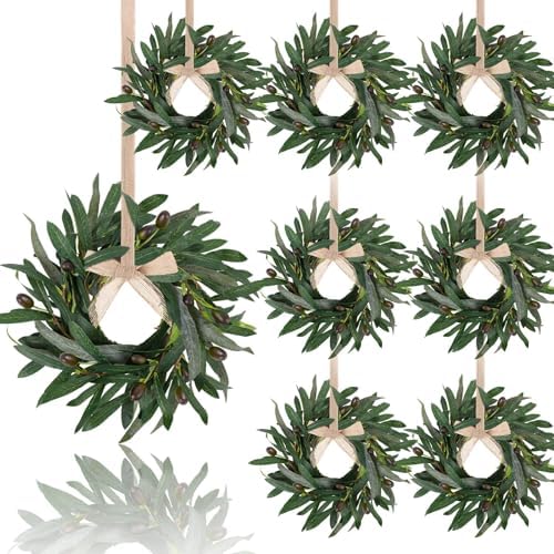8 Pcs Artificial Green Olive Wreaths Greenery Wreath with Olive Leaves Mini Green Kitchen Cabinet Wreaths Swag Spring Summer Wreath for Front Door Porch Wall Window Farmhouse Wedding Decoration by Unknown