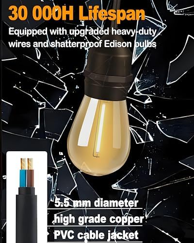 Gmnee 100FT Outdoor String Lights for Patio, Balcony & Porch, Backyard - Image 7