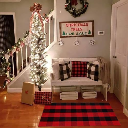 Christmas Door Mat Outdoor 24"x51"Buffalo Plaid Christmas Decor Rug Cotton Hand-Woven Layered Door Mats Washable Carpet for Front Porch, Kitchen, Farmhouse, Entryway - Image 6