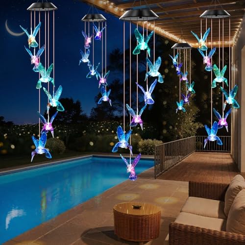 WENANA Solar Wind Chimes, Blue Hummingbird Gift for Mom - Image 4