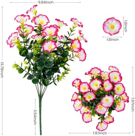 Artificial Faux Flowers for Outdoor 16 Bundles Fake Morning Glory,Pink - Image 2