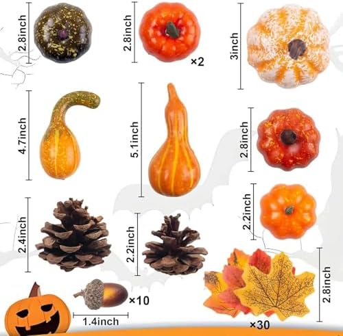 50 Pcs Fall Mini Pumpkin Decoration Set, Artificial Maple Leaves Acorns Squashes for Halloween Thanksgiving - Image 7
