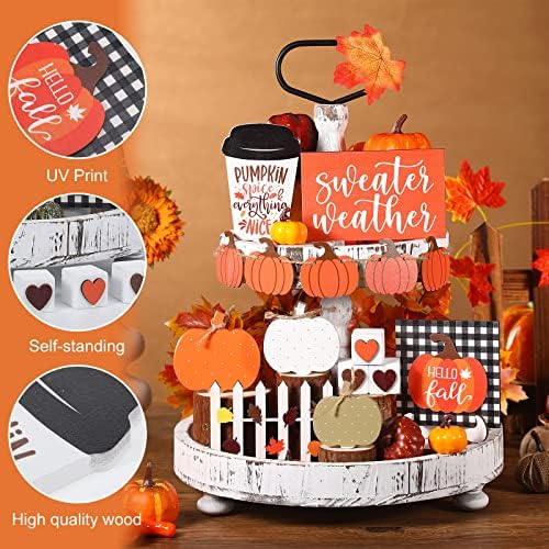 Sumind 15 Pcs Fall Decorations for Home Fall Tiered Tray Decor Set,Pumpkin - Image 4