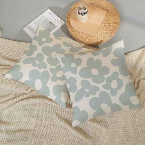 Light Blue Pillow Covers 18x18 Inch Set of 2 Baby Blue Cute Floral Throw Pillows Daisy Flower Decor Outdoor Pillow Cases Linen Spring Summer Farmhouse Decoration Cushion Cover for Couch Sofa - Image 6