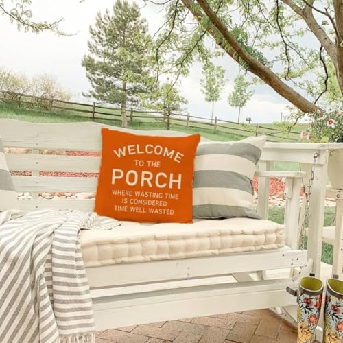 PANDICORN Throw Pillow Covers 18x18 Inch Welcome to the Porch, Orange - Image 6