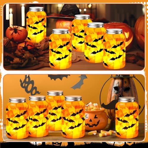 Qinyoung 12 Pcs Halloween Craft Bat Mason Jars with LED Candle Light - Image 4