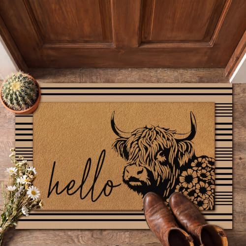 Drydiet 2 Pcs Highland Cow Layered Doormat Set, Farmhouse Welcome Mat - Image 3