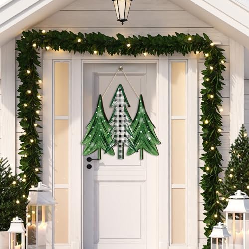 Boao Christmas Tree Door Decor Christmas Wooden Sign Door Hanger - Image 3