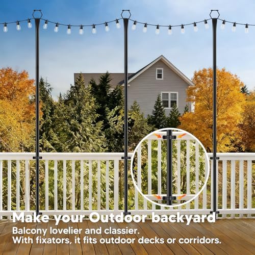 6 Pack String Light Poles for Outside, 10Ft Light Poles for Outdoor String Lights, Adjustable Outdoor String Light Poles with Fork,Metal Fence Post for Patio,Backyard,Deck - Image 5