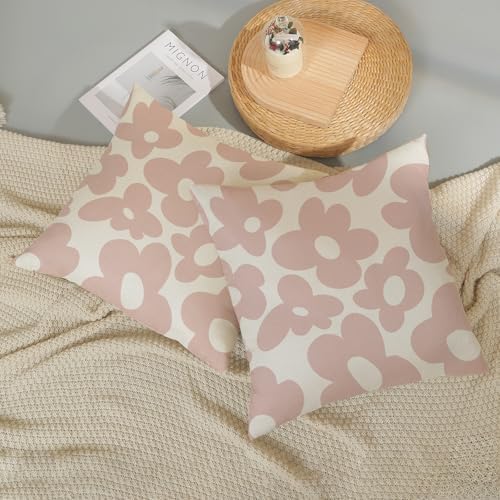 Light Pink Pillow Covers 18x18 Inch Set of 2 Pink Cute Floral Throw Pillows Daisy Flower Decor Outdoor Pillow Cases Linen Spring Summer Farmhouse Decoration Cushion Cover for Couch Sofa Bed - Image 6