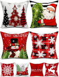Double-Sided Print Christmas Pillow Covers 18''x18'', Set of 4, 8 Christmas Patterns Christmas Tree, Snowman, Snowflakes, Merry Christmas, Deer, Santa Claus,Truck, Let It Snow, Soft Linen Material by TOYPOPOR