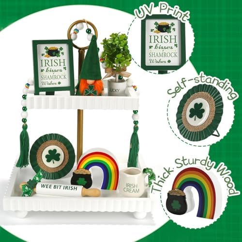 St Patrick's Day Decoration for Home Office 8 PCS Tiered Tray Decor Set - Image 3