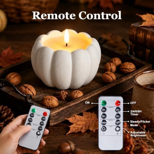Fall Decor, Fall Decorations for Home - Terracotta Flameless Pumpkin Candle - Image 4