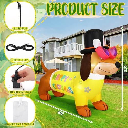Leyndo 5.3 ft Easter Inflatables Outdoor Decorations Easter Dachshund Dog Inflatable Blow up Dachshund Dog with Built-in LED Lights for Holiday Party Spring Indoor Outdoor Garden Lawn Yard Decorations - Image 3