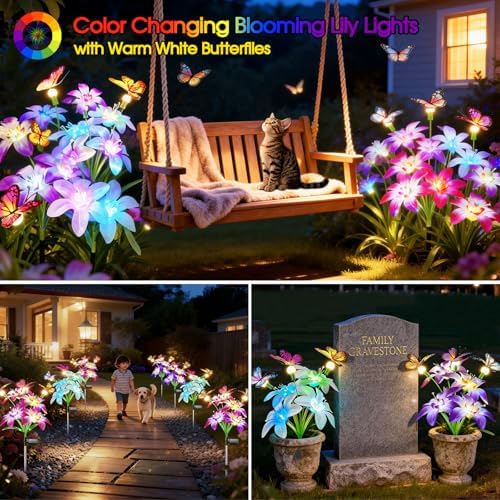 Garpar Solar Flower Lights Outdoor 4 Pack, 16 Lilies and 12 Butterflies - Image 3
