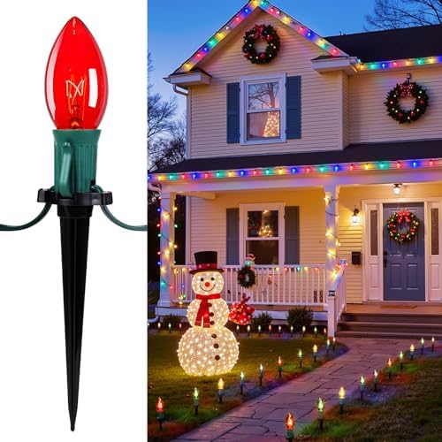 Christmas Pathway Lights Outdoor,25.7 Ft C9 Lights with 20 Multicolor Bulbs by Brightown