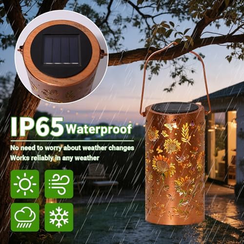 Colorful Solar Lanterns Outdoor Waterproof, Garden Decor Gifts for Women Mom Grandma - LED Colorful Sunflower Solar Powered Lights Metal Hanging Lantern for Outside Garden Patio Yard Lawn Porch Decor - Image 5