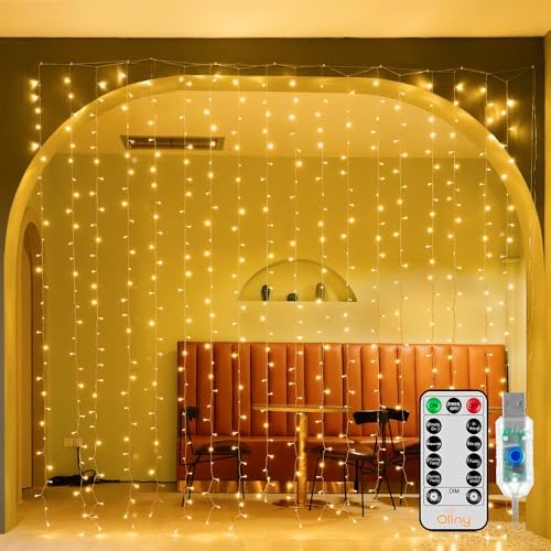 Ollny Curtain Lights 9.8ftx9.8ft, 300LED Fairy Light with Remote Warm White by Ollny