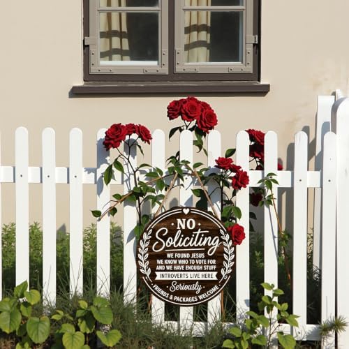No Soliciting Sign for Front Door Funny Not Knocking Disturb Round Outdoor Hanging Wooden Door Sign for House No Soliciting Home Office Porch Wreath Hanger Sign for Outside Doorbell Wall 12"X12" - Image 6