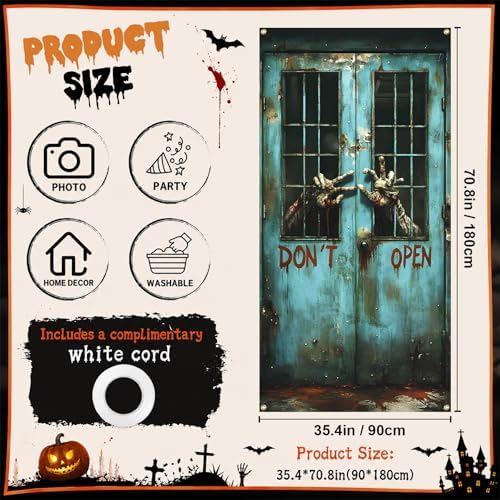35.4" x 70.8" Halloween Door Cover, Haunted House Front Door Decor - Image 2