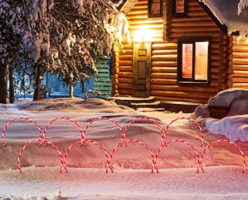 LAMPHOME 17''160 LED (10x16LED) Twinkle Arch Lawn Stake Light, Set of 10 Candy Cane Arch Outdoor Christmas Pathway Markers (RED+White) - Image 4