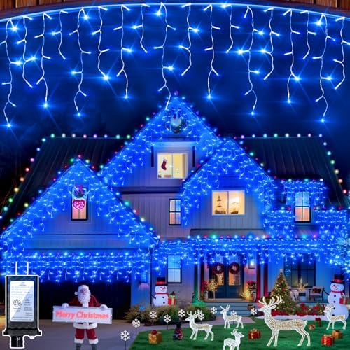 Christmas Icicle Lights Outdoor 50FT 504 LED Drops Blue by HRANBOTY