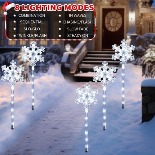 BRIGHTDECK Solar Christmas Snowflake Pathway Lights Outdoor Decor, 10 Pack - Image 5