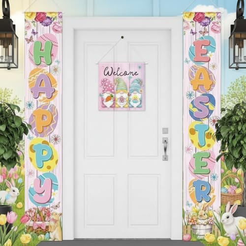 VitalCozy 3pcs Easter Porch Banner Set - Welcome Door Cover with Bunny, Egg & Daisy Designs, Spring Holiday Wall Hanging Decorations for Home, Office & Farmhouse Front Door - Image 7