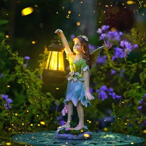 Pohabery Fairy Garden Statue Solar Garden Fairy with Lantern Light Outdoor Decoration Waterproof Solar Sculpture for Patio Yard Lawn Gift for Mom Grandma by Pohabery