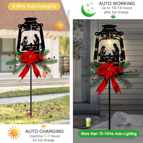 Solar Powered Metal Nativity Scene Garden Stake, Waterproof Outdoor Christmas Silhouette Yard Decor - Image 4