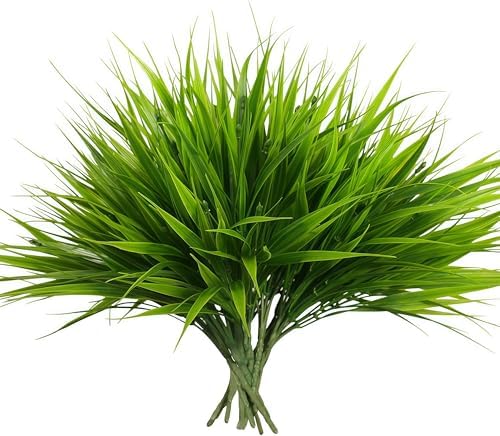 alyptus Artificial Grass Outdoor 12 Bundles Fake Plants Outside Green Onion Faux Greenery Shrubs for Front Porch Planters Pot Décor for Outdoors (Grass) by ALYPTUS