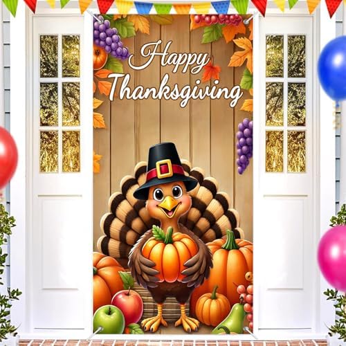 BlissYard Thanksgiving Turkey Door Banner Fall Harvest Decor 35 x 71 Inch - Image 2