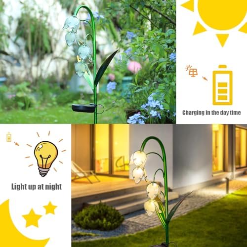 VCUTEKA Outdoor Solar Garden Light, Lily of the Valley Glass Flower Decor - Image 3