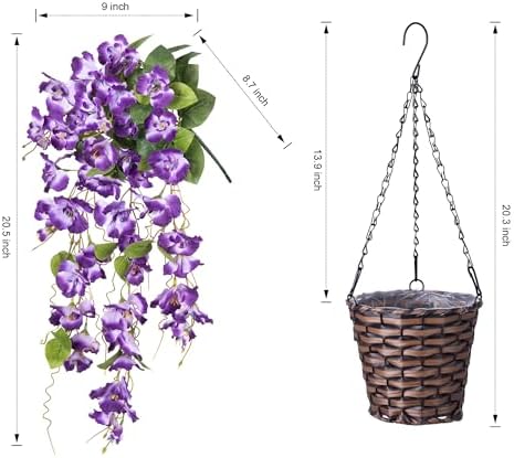 Artificial Fake Hanging Hibiscus Flowers Plants Baskets for Outdoor Decoration, Faux Silk Hibiscus Long Vines in Planter UV Resistant Realistic Flowers for Outside Porch Patio Home Decor, Darkpurple - Image 2